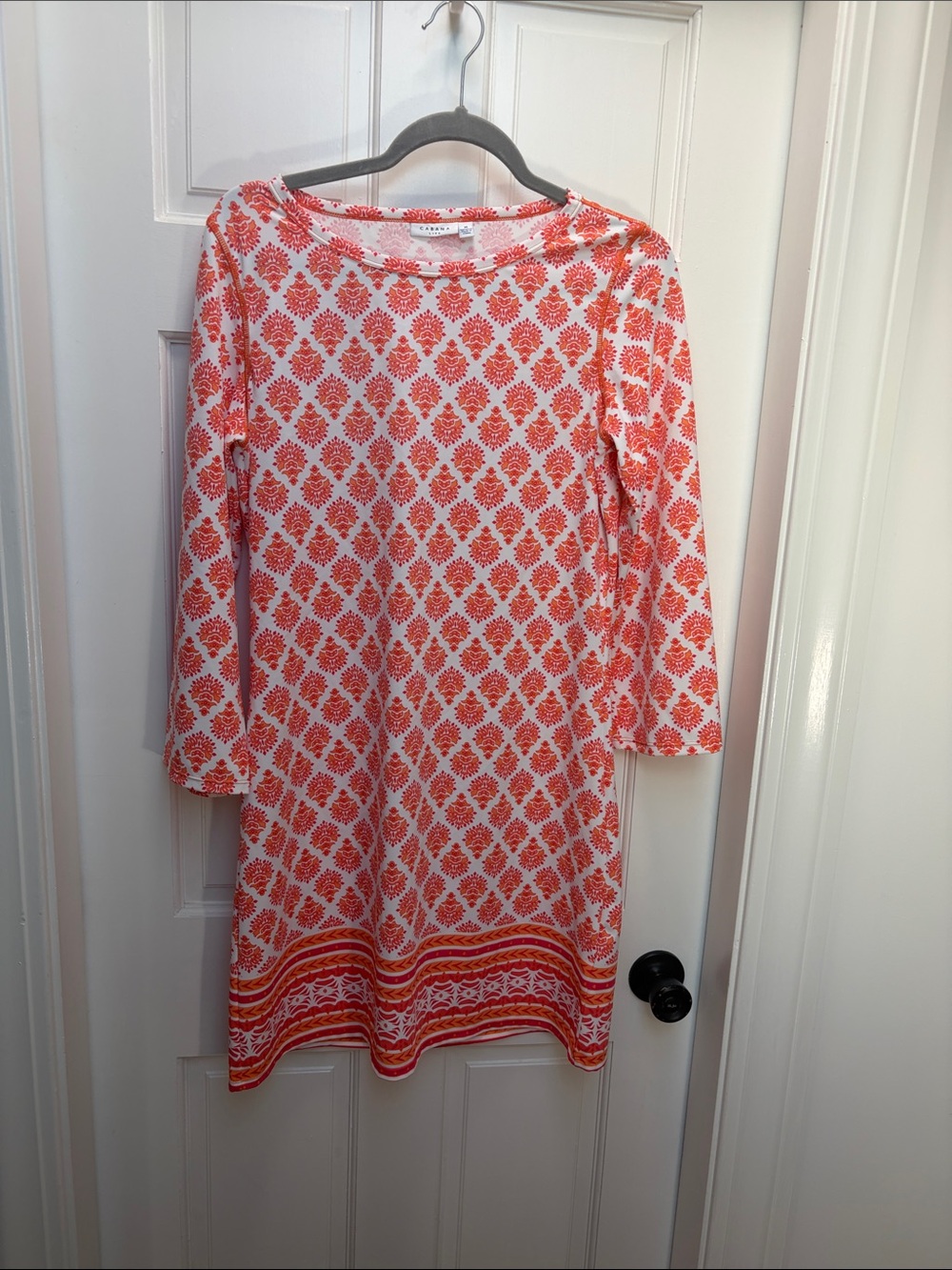 Cabana Life Coral & White Printed Long-Sleeve Shift Dress